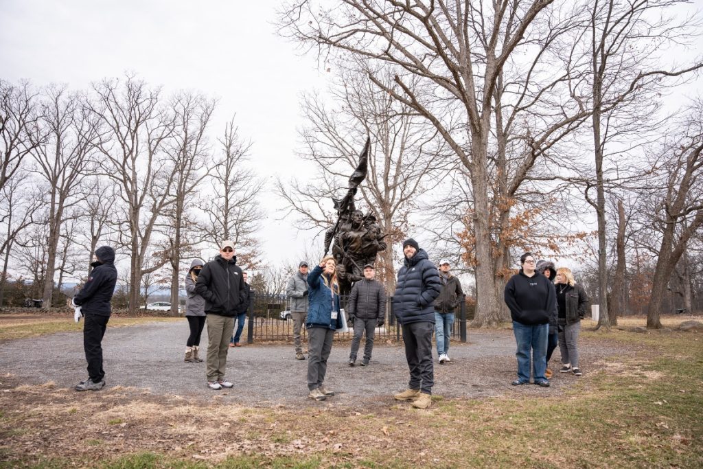 People gathered around Gettysburg statue